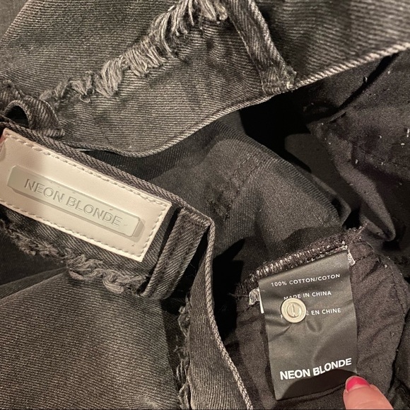 Free People Neon Blonde Black Siren Mom Fit High Rise Distressed Jeans 26 - Picture 3 of 16